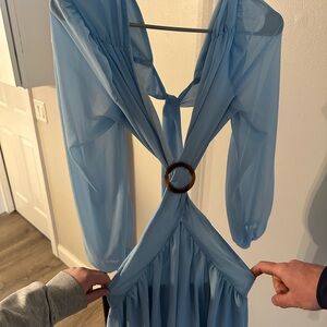 Long Blue Women's Dress with Slit